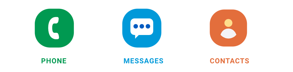 One UI core communication app icons: Phone, Messages, and Contacts
